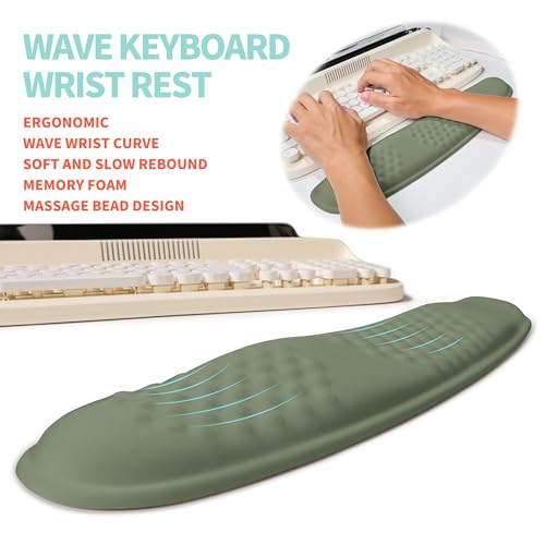 2-in-1 Ergonomic Set, Wave Rise Keyboard Wrist Rest and Massage Bulge Slope Mouse Pad Wrist Support, Cushion Memory Foam Integrated to Relieve Wrist Pain, Olive Green - color: Olive Green
