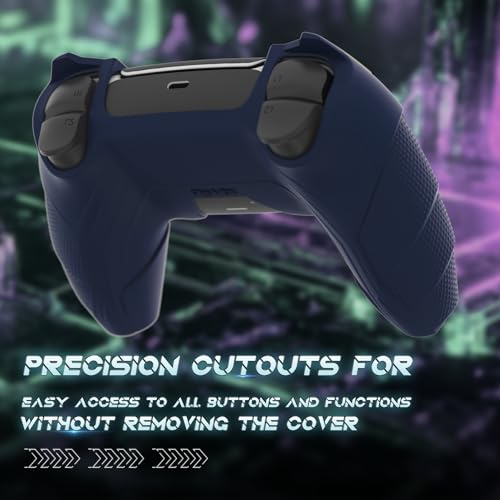 PlayVital Silicone Skin Set for PS5 Controller - Mecha Rhino Design, Anti-Slip Grip Cover Protector Compatible with Charging Dock, with Thumb Grips & Touchpad Sticker - Midnight Blue Purple - color: Midnight Blue & Purple