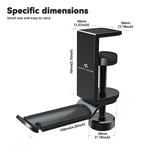 Under Desk Headphone Stand - 360 Degree Rotating Aluminum PC Gaming Headset Holder with Cable Organizer, Adjustable Screw Clamp Hanger for Heavy Headphones, VR Glasses & Bags, Universal Fit