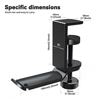 Under Desk Headphone Stand - 360 Degree Rotating Aluminum PC Gaming Headset Holder with Cable Organizer, Adjustable Screw Clamp Hanger for Heavy Headphones, VR Glasses & Bags, Universal Fit