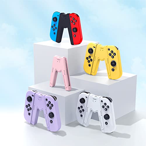 JINGDU Switch Joy-Con Charging Grip Compatible with Nintendo Switch & OLED Model, Play While Charging, Portable V-Shaped Switch Joy-Con Controller Charger with Indicators, White - color: White