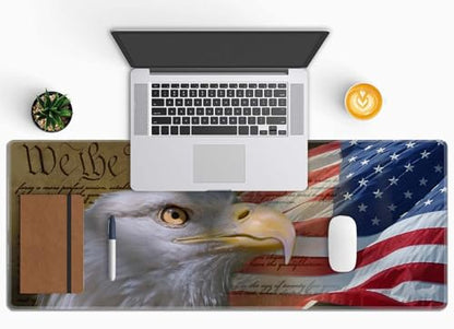 Large Mouse Pad, Desk Mat, Gaming Mouse Pad, Bald Eagle on American Flag Mouse Pad for Desk, Desk Pad for Keyboard Mice, Desk Mat for Desktop, Extended Long Mousepad Thin, 31.5 x 11.8 Inch - color: Bald Eagle on American Flag