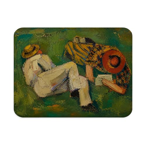 Vintage Abstract Mouse Pad, Book Lover Gifts, Retro Cottagecore Women Reading Oil Painting Mouse Pad for Work Computers Laptop Home Office Dorm Desk Accessories, 9.5x7.9 Inch - color: Landscape Flowers Mouse Pad O