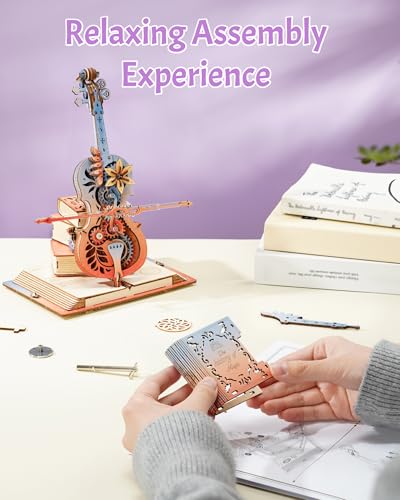 ROKR 3D Puzzles for Adults, Wooden Music Boxes-Cello, Model Kits for Adults, DIY Building Sets, Birthday Gifts Hobbies for Women Men