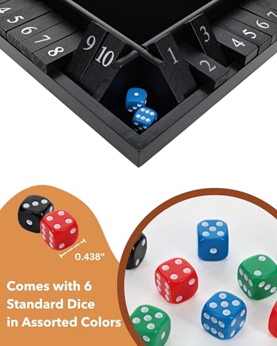 WE Games Shut the Box Wooden Board Game - Classic 4-Player Table Top Math Dice Game, Black Stained Wood, 8.5 in. Travel Size, 10 Numbers, for Families and Adults - color: Black Stained Wood, size: 8.5 x 8.5 x 1.25 in.