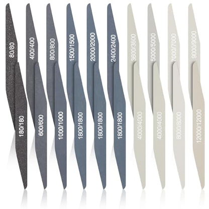 Honoson 20 Pcs Sanding Sticks for Plastic Models 3D Print Polishing Sticks Assorted Metal and Wood Sanding Tools Accessory for Model Craft Amateur Beginner(Low Grits and High Grits,Double Angle Shape) - style: Double Angle Shape