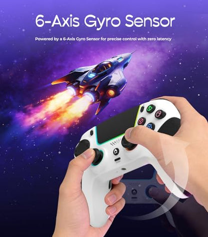 LED Wireless Controller for PS5,with PS5 Pro/PC/iOS/Android/MAC/Steam Deck, Hall-effect joysticks/ Programmable/Dual Vibration/ Turbo & Macro /8 Color RGB Lighting/1000mAh Battery,3.5mm Audio Jack/6-Axis Motion Contro Gamepad - color: White