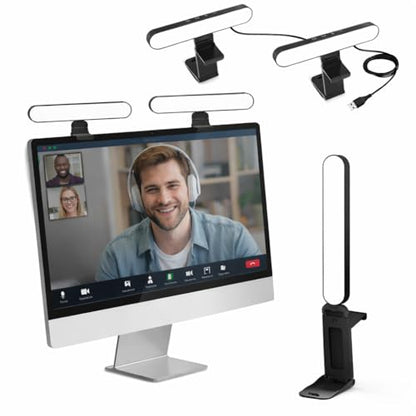 UBeesize Dual Webcam Light for Video Calls with Monitor Stand, 2-Pack | USB Powered Streaming Light with Adapter, Video Conference Lighting for Computer Laptop, Zoom Lighting for Online Meeting
