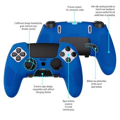 PlayVital 3D Studded Edition Anti-Slip Silicone Cover Case for ps5 Edge Controller, Soft Rubber Protector Skin for ps5 Edge Wireless Controller with 6 Thumb Grip Caps - Blue - color: Blue