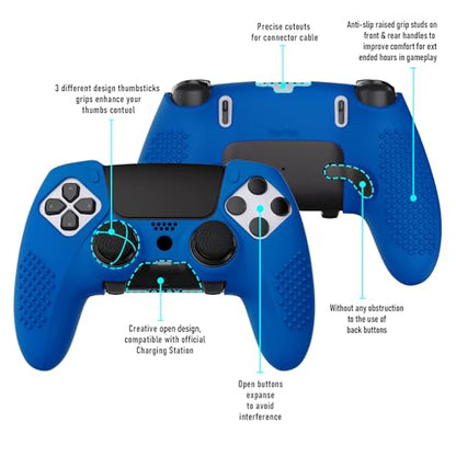 PlayVital 3D Studded Edition Anti-Slip Silicone Cover Case for ps5 Edge Controller, Soft Rubber Protector Skin for ps5 Edge Wireless Controller with 6 Thumb Grip Caps - Blue - color: Blue