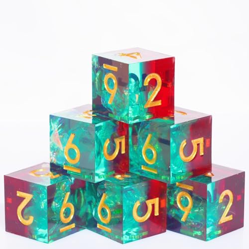 Generic 6PCS 16mm D6 Resin dice Set Dice for DND Dungeons and Dragons Role Playing Game (Green + Red) - color: Green + Red