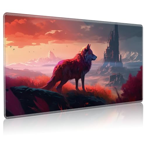 Playmat for MTG, 24 x 14 inches Game Play Mat for MTG TCG and Other Card Games, Trading Card Game Play Mat Desk Mats with Stitched Edges Non-Slip Base, Fantasy Wolf - color: Fantasy Wolf, size: Regular
