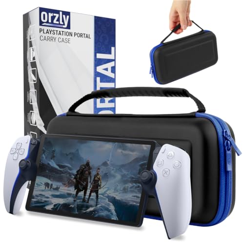 Orzly Carry Case designed for Playstation Portal remote player for PS5 Console holds accessories, Travel and Storage Protection for headset charger and more BLACK/BLUE - Gift box edition - color: Blue