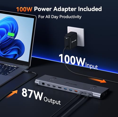 TobenONE Laptop Docking Station 3 Monitors,Triple 4K Display,10Gbps USB C/A | Laptop Stand Docking Station with 2 HDMI & DP,100W Power,2.5Gbps Ethernet,SD/TF 4.0,Audio,Fits Windows/Dell/HP/Lenovo Laptops