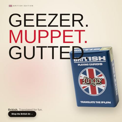 Lingo British Slang Playing Cards in Premium Travel Tin | Learn Funny British English Expressions | Luxury Gift Box for Anglophiles & London Travelers | Hilarious Card Game for Adults