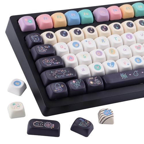 Tsungup MOA Keycaps, PBT Cute Dessert Cheese Muffin Ice Custom Keycap Set | 126 Keys Dye-Sub Key Caps Keyboard Keycap for 60% 65% 75% 80% 100% MX Switches Mechanical Keyboard - color: White&Black
