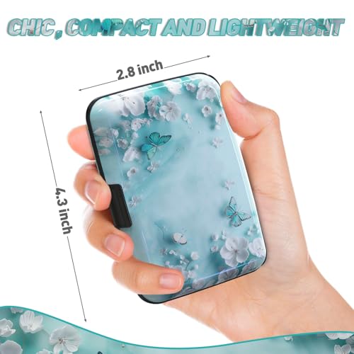 Credit Card Holder, Mini RFID Small Aluminum Card Wallet Business Card Case | Blocking Slim Metal RFID Blocking Front Pocket Wallet Hard Case Durable CC Holder for Women Girls, Green Teal Butterfly - color: Green Teal Butterfly