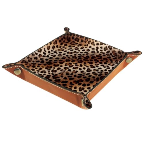 Brown Leopard Dice Tray Folding Square PU Leather Dice Rolling Tray | Portable Dice Trays for Dice Games Like RPG, DND and Other Table Games, Folded 4.5x4.5x1.2inch - color: Brown Leopard