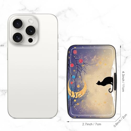 Credit Card Holder, Mini Aluminum Card Wallet RFID Blocking Slim Metal Hard Card Case for Women Men, Moonlight Cat - color: Moonlight Cat