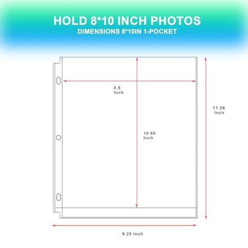 25 Pack 8 x 10 Photo Sleeves for 3 Ring Binder(100 Pictures) | Heavy-Duty Archival Photo Page Protectors, Clear Picture Album Refill Pages Holds, Acid-Free - size: 8x10inch-1pocket, style: 25 pack