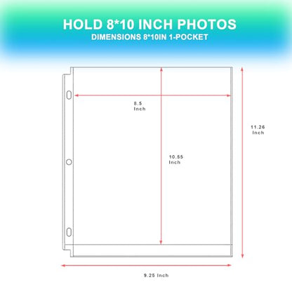 50 Pack 8 x 10 Photo Sleeves for 3 Ring Binder(100 Pictures) | Heavy-Duty Archival Photo Page Protectors, Clear Picture Album Refill Pages Holds, Acid-Free - size: 8x10inch-1pocket, style: 50 pack
