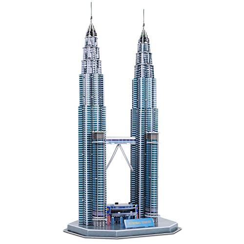 3D Puzzles for Adults & Kids, Petronas Twin Towers City Architecture Building Model Kit, 3-D Jigsaw Puzzles DIY STEM Desk Toys Christmas Birthday Gift for Hobbyist Teens Boys Girls 10-12-14, 130 PCS - style: Petronas Twin Towers