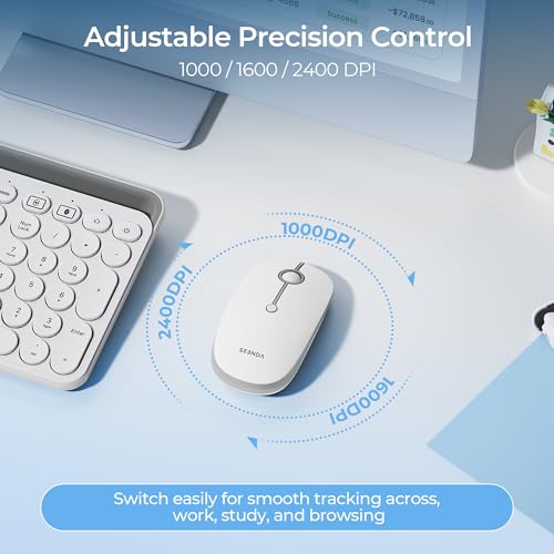 seenda MOU001 Bluetooth Wireless Mouse for Laptop,Slim Computer Mice,Silver | Rechargeable Computer mouse with USB and dual Bluetooth, 3-level DPI and quiet clicks for Windows, Macbook, iPad and Travel. - color: Silver