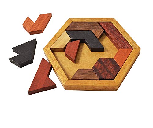 KINGZHUO Hexagon Tangram Puzzle Wooden Puzzle for Children and Adults Challenging Puzzles Wooden Brain Teasers Puzzle for Adults Puzzles Games Family Portable Brain Games Tangrams for Adults
