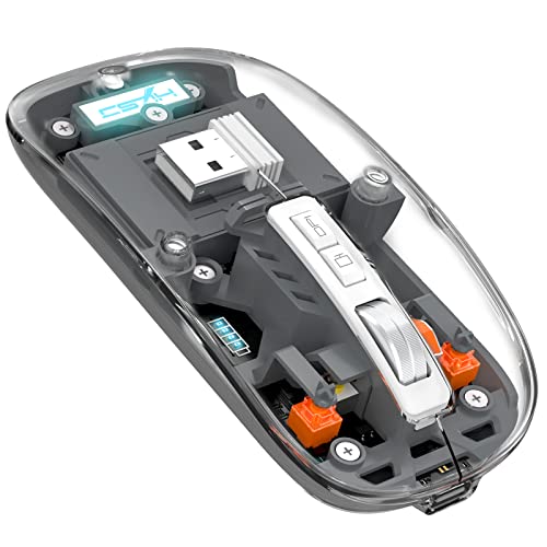 A.JAZZ Wireless Bluetooth5.1&2.4G Mini Lightweight Mouse,Transparent Clear Cool,Rechargeable Silent Computer Mice,Nano USB C Receiver,LED Battery Magic Silm for Office/PC/Mac/Laptop/Apple/ipad(Grey) - color: Grey