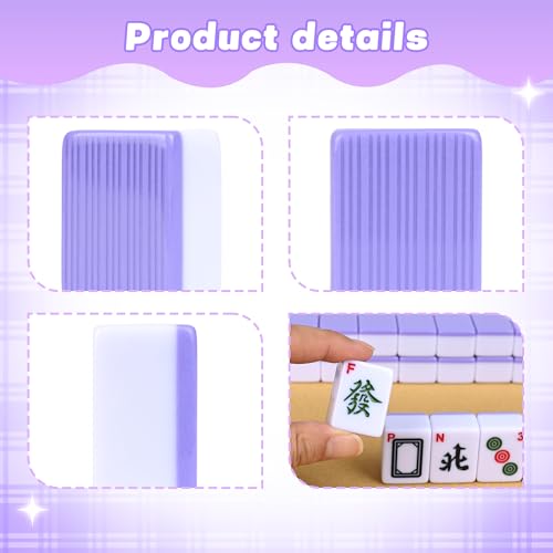 Chinese Small Mahjong Set, 144 Numbered Melamine 1.17" Size Tiles(Purple) and 8 Blank Tiles, with Carrying Travel Bag, English Instruction, Mahjong Mat, Pro Complete Mahjongg Game Set (Majiang) - color: Purple, size: 1.17 in