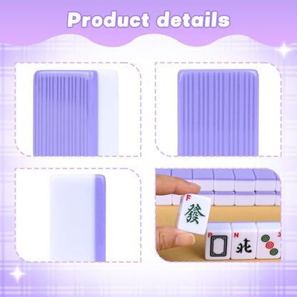 Chinese Small Mahjong Set, 144 Numbered Melamine 1.17" Size Tiles(Purple) and 8 Blank Tiles, with Carrying Travel Bag, English Instruction, Mahjong Mat, Pro Complete Mahjongg Game Set (Majiang) - color: Purple, size: 1.17 in