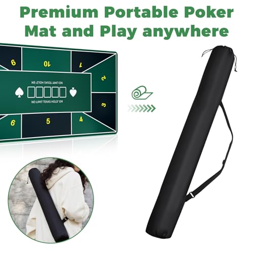 Poker Table Topper 70"x35" Poker Mat for Table Non Slip Rubber Backing Blackjack Mat with Carry Bag for Home Poker Card Game Night Up to 10 Players (Green with White Edges) - color: Green With White Edges