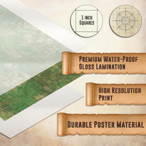 Melee Mats DND Map Starter Set for Dungeons and Dragons - 24” x 36" 3 Pack Double Sided, Wet & Dry Erase Battle Terrain Grid - Tabletop Board Gaming Kit with Accessories