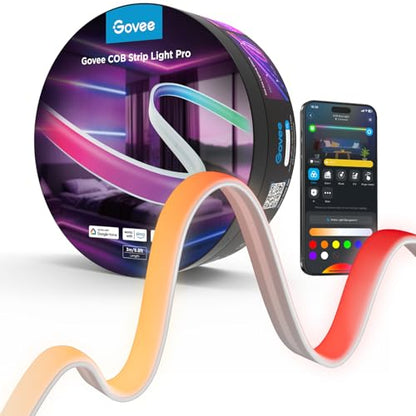 Govee COB LED Strip Light Pro, LED Lights for Bedroom Compatible with Alexa, Google Assistant and Matter, RGBICW Light with Warm White, Smart Strip Light, LED Lights for Bedroom, Color Changing, 9.8ft | Work with Alexa, Google Assistant and Matter, Smart