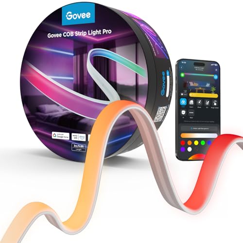 Govee COB LED Strip Light Pro, LED Lights for Bedroom Compatible with Alexa, Google Assistant and Matter, RGBICW Light with Warm White, Smart Strip Light, LED Lights for Bedroom, Color Changing, 9.8ft | Work with Alexa, Google Assistant and Matter, Smart