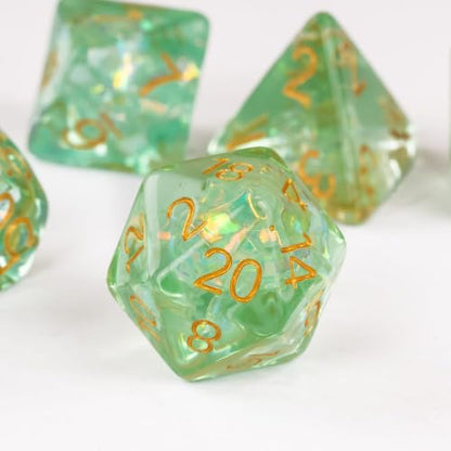 UDIXI Green DND Dice Set, Polyhedral Dice Set Iridescent Inclusions for D&D | Resin Material, Velvet Storage Bag, DM Gift, for Dungeons and Dragons Role Playing Games Tabletop Games - color: Light Green