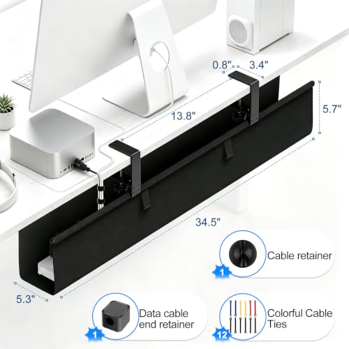 36" Under Desk Cable Management Tray, No-Drill Clamp-On Under Desk Cord Management for Desk, Anti-Sag Fabric Wire Management for Power Strips, Cable Raceways Tray Cord Hiders for Office/Home (Black)
