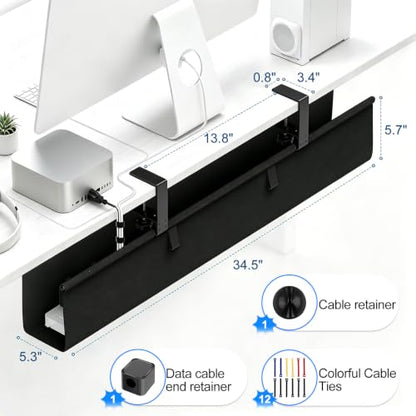 36" Under Desk Cable Management Tray, No-Drill Clamp-On Under Desk Cord Management for Desk, Anti-Sag Fabric Wire Management for Power Strips, Cable Raceways Tray Cord Hiders for Office/Home (Black)