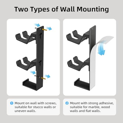 ZYTHRONE Dual Controller Holder Wall Mount, Metal Headset Stand for PS5, PS4, with Stable 3M Adhesive, Strong Adhesive by Screws, Black