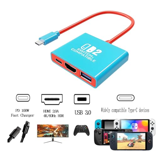 Switch TV Dock - 4K/60Hz HDMI 2.0 Adapter, PD100W, USB 3.0 Port - Docking Station for Nintendo Switch/OLED (Switch 2 Version 21.0.0 Need Firmware Upgrade)