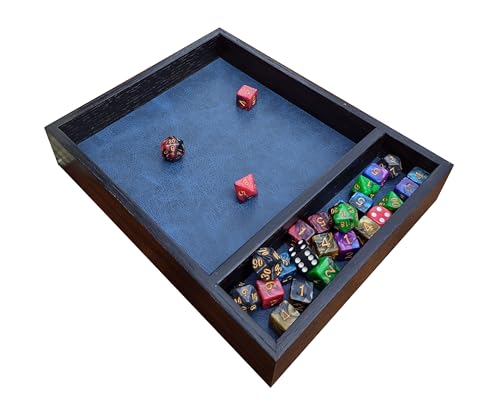 Oak Wood Dice Tray with Storage Area Wooden Rolling Box RPG Tabletop Boardgame Accessories (Ebony/Mana Blue) - color: Mana Blue