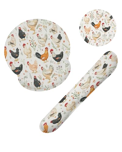 Rooster Hen Chicken Meadow Ergonomic Wrist Support Keyboard Mouse Wrist Rest Set, Computer Office Comfortable Wrist Rest for Mouse Easy Typing - color: Rooster Hen Chicken Meadow