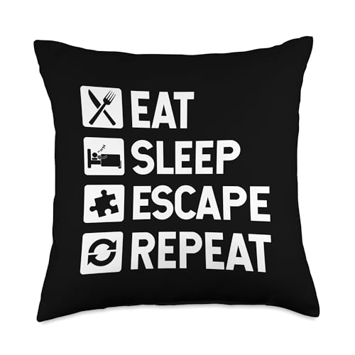 Escape Room Game, Eat Sleep Escape Repeat Throw Pillow - size: 18x18