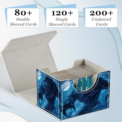 Commander Deck Box for Trading Cards - Fits 100+ Double Sleeved Cards, PU Leather MTG TCG Storage Case with Strong Magnetic Closure, Howling Werewolf - color: Howling Werewolf