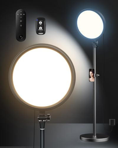 Aureday 12” Ring Light with Stand and Phone Holder, 79” Tall LED Circle Light with Weighted Base & Remote, Dimmable Floor Lamp for Video Recording, Barber, Live Stream, Makeup, Photography - size: 79in