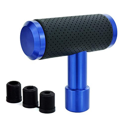 T Handle Shifter Car Knob, Joystick Style Alloy Cover with Leather Gear Stick Lever Shift Fit Most Automatic Manual Transmissions, Blue-Black - color: blue-black