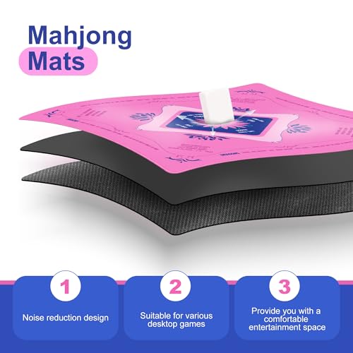 KUNTE Mahjong Mat for Table, Pink, 32x32 Inch | American Mahjong Mat with Printed Rules, Non-Slip, Quiet and Foldable, Includes Portable Tote Bag - color: Pink