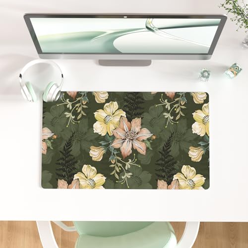 Colorful Star Large Mouse Pad, PU Leather Waterproof Desk Mat, Computer Gaming Mouse Pad, XXL Table Mousepad Non Slip Full Desk Pad for School Office Home 23.6" x 13.8" - Vintage Bold Flowers - color: Vintage Bold Flowers, size: 23.6L x 13.8W inches