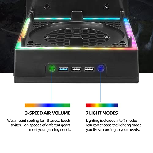 Wall Mount Cooling Fan for Xbox Series X with High Speed Low Noise Fan and 3 USB Port Xbox Series X Wall Mount Kit with Controller Holder & Headphone Hanger Touch Switch Holder Bundle