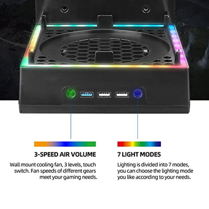 Wall Mount Cooling Fan for Xbox Series X with High Speed Low Noise Fan and 3 USB Port Xbox Series X Wall Mount Kit with Controller Holder & Headphone Hanger Touch Switch Holder Bundle